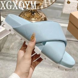 Slippers Summer Style Women Platform Round Open Toe Cross Tied Height Increasing Female Outwear Holidays Thick Sole
