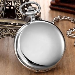 Smooth Mechanical Pocket Watch Mens Womens Necklace Clock Metal Stainless Steel Pocket Watches Pendant and FOB Chain Unisex Gift 240416