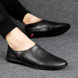 Casual Shoes Men Loafer 2024 Spring Aurumn Fashion Boat Slip On Classic Drive Genuine Leather Comfy