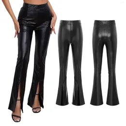 Women's Panties Black Womens PU Leather Flare Pants High Waist Split Hem Slacks Elastic Slim Fit Bell Bottom Long Trousers For Jazz Dance