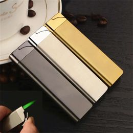 Ultra Thin Metal Lighter Ultra Thin Metal Shell Torch Turbo Outdoor Jet Straight Fire Without Gas Butane Welding Cigarette Lighter