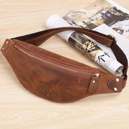 Backpack Genuine Leather Men Bag Waist Cow Vintage Small Fanny Pack Male Chest Summer For