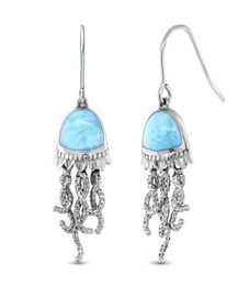 Arrivals Real 925 Sterling Silver Natural Larimar Jellyfish Earrings For Women039s Drop Earring 2105249988571