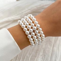 IngeSightZ Luxury Multilayer Imitation Pearl Beaded Wide Cuff Bracelets For Women Simple Charm Bangles Party Birthday Gifts 240403