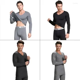 Men's Thermal Underwear Mens Winter Faux Fleece Lined Warm Base Layer Seamless V-Neck Tops Letters Waistband Long Johns Set