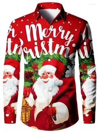 Men's Casual Shirts Classy Button-Down Shirt With Cosy Long Sleeves Festive Santa Claus Print For Winter Men Clothing Dress