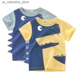 T-shirts 2024 Summer New Childerns T-shirt Kids Clothes 3D Dinosaur Print T Shirt Boys Cotton Baby Casual Cartoon Tops 2-10Y Dropship Q240418
