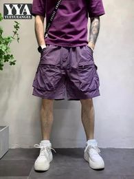 Men's Shorts Summer Mens Big Pockets Casual Knee Length Elastic Waist Loose Fit Comfortable Cargo Trousers Streetwear Solid Colors