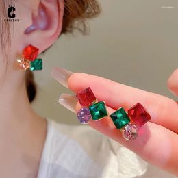 Stud Earrings Sweet Colored Square Round For Women Girl Fashion Temperament Simple Versatile Party Jewelry