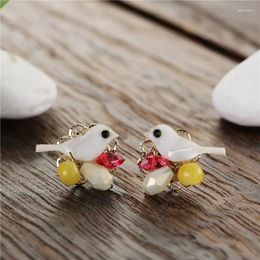 Stud Earrings TDQUEEN Crystal Bead Women Fashion Shell Bird Brincos Gold-color Mini Earring