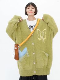 Women's Knits Faux Mink Butterflies Tassel Pocket Sweaters Cardigan 2024 Autumn/Winter Loose Blouse Knit