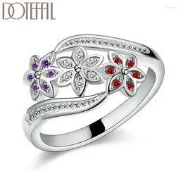 Wedding Rings Flower Colorful Crystal Ring For Silver Color Woman Fashion Engagement Party Charm Jewelry