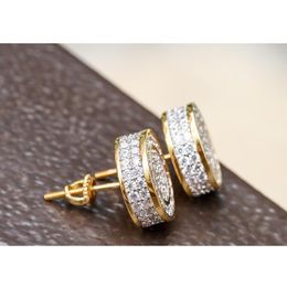 12mm Iced Out Bling Cz Round Earring Gold Silver Colour Plated Stud Earrings Screw Back Fashi242E