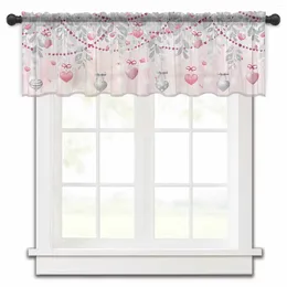 Curtain Valentine'S Day Love Eucalyptus Leaves Rose Pink Kitchen Curtains Tulle Sheer Short Living Room Home Decor Voile Drapes