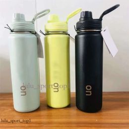 Bottle Lululs LL Water Bottle Vacuum Yoga Fitness Bottles Simple Pure Color Straws Lulu Steel Insulated Tumbler Mug Cups with Lid Thermal