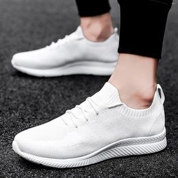 Casual Shoes 2024 Men's Sneakers Soft Sole Flyweave Lightweight Mesh Mens Solid Colour Sneaker Lace-up Vulcanised