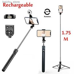 Selfie Monopods 1.75M Long Extended Bluetooth Wireless Selfie Stick Live Broacast Stream Stand Holder Tripod Foldable Fill Light For Smartphones Y240418