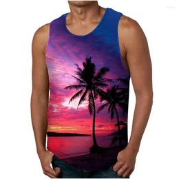 Men's Tank Tops 3D Print Palm Tree Graphic Top For Men Clothing 2024 Fashion Sleeveless Beach Homme Hawaii Vacation Tee Shirt Male