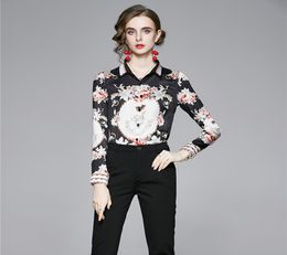 2021 Luxury Black Shirts Women Designer Printed Blouses Beautiful Spring Autumn Long Sleeve Vintage Ladies Button Shirt Quality Office Elegant Tops7217805