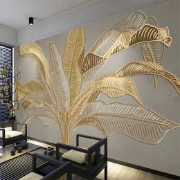 Wallpapers Custom Photo Wallpaper 3D Stereo Golden Relief Banana Leaf Mural Living Room TV Sofa Study Abstract Art Wall Painting 3D Fresco