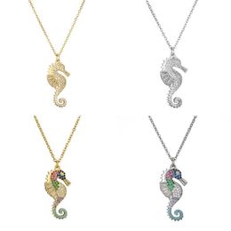 2020 New Arrival Lucky Necklace CZ Stone Colourful Seahorse Pendant Necklace For Women Men Drop Gift Jewelry5577541