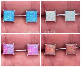 Stud Earrings CiNily Created Orange White Blue Pink Opal Silver Plated Wholesale Square Shape For Women Jewellery 8mm OH2889-92