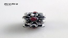 Wholesale Diy Jewellery Flower Charm Beads Silver Plated With Red Crystal Plum Loose Beads Fits European Charm Bracelets Free Shipping3334505