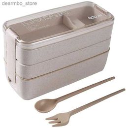 Bento Boxes Japanese Lunch Box Bento Box 3-In-1 Compartment Wheat Straw Eco-Friendly Bento Lunch Box Meal Prep Containers Beige L49