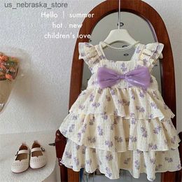 Girl's Dresses New Girls Party Dress Toddler Summer Cute Elegant Bow Cake Dress Children Dress 1-9 Years Kids Birthday Party Clothes Q240418