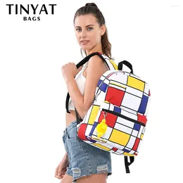 Backpack Tinyat Colourful Square Women's Backpacks Teenage Girls'Students' Schoolbag Multi-Pocket Travel