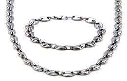 10mm Wide Shiny Coffee Beans Link Chain Bracelet Mens 14k Gold Chains Necklace Stainless Steel Costume Jewellery Set Boyfriend Gifts3697058