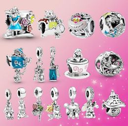 Real 925 Sterling Silver Alice charm tea party bead Fit Original Bracelet women jewelry gift6626678