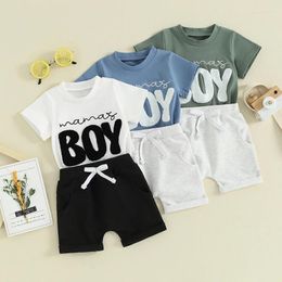 Clothing Sets 2024-02-22 Lioraitiin 0-3Y Summer Kids Baby Boys Clothes Fuzzy Letter Embroidery Short Sleeve T-shirts Pocket Shorts Outfit