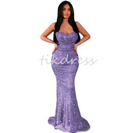 Sparkly Lavender Sequin Prom Dresses Plus Size Sweetheart Mermaid Evening Dress Dubai Arabic Black Girls Formal Dress 2024 Elegant Ceremony Vestidos Para Mujer