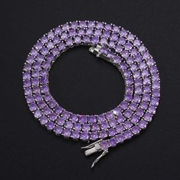 Tennis Chain 4mm Purple Diamond Row Diamond Tennis Hip Hop Necklace Tennis Chain S925 Brand Designer Jewelry