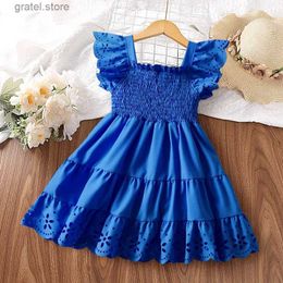 Girl's Dresses 2024 Dress Kids Girls Rose Red Cute Princess Dress 2-6 Years Short Sleeves Dress Square Collar Layered Dress Summer Holidy Dress