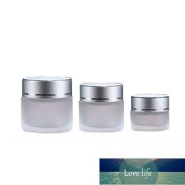 Simple Frosted Glass Cosmetic Jar Empty Face Cream Storage Container Refillable Sample Bottle with Silver Lids