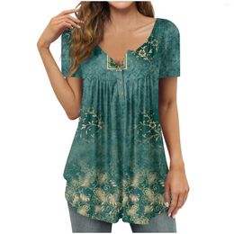 Women's T Shirts Fashionable Casual V-Neck Floral Print Button-Down Short Sleeve-Shirtop Youthful Woman Clothes Clothing 2024