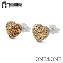 Stud Earrings EYIKA Drusy Heart 8mm/10mm Silver Color Ear Holder Wholesale Natural Druzy Stone Crystal Jewelry Gift For Women