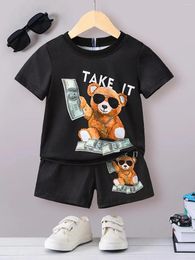 Clothing Sets Summer Boys' Suit T-Shirt Top Shorts Printed Casual Fashion Children's 4-7y