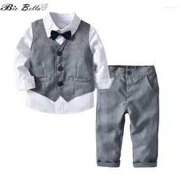 Clothing Sets Baby Gentle Boys Set Toddler Cotton Kids Clothes Spring Autumn Casual Infant Bodysuit Suspender Pants Vest 3pcs Suit