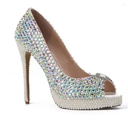 Dress Shoes Sexy Women Crystal Peep Toe High Heels Hoes Chic Diamonds Platform Heeled Wedding EU35-41 Size BY500