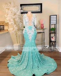 Party Dresses Mint Green Prom Dress Sparkly Sequined Pearls Beading Mermaid Appliques Embroidery Formal Evening Gowns Vestido De Fiesta