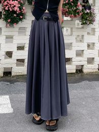 Skirts Elegant Pleated Long Skirt Women Vintage Solid High Waist A-line Spring Summer 2024