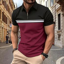 summer mens shortsleeved Polo shirt Fashion casual patchwork striped Tshirt Mens Breathable Party top 240416