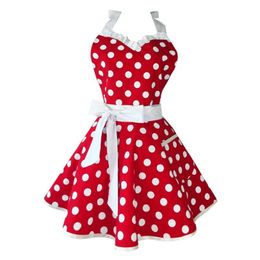 Lovely Sweetheart Red Retro Kitchen Aprons Woman Girl Cotton Polka Dot Cooking Salon Vintage Apron Dress Christmas Y200103233y