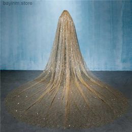 Wedding Hair Jewelry Gold 3Meters Wedding Bridal Veil Long Bride Luxurious Cathedral Veil Glitters Shiny Bling Veil Sequins Accessories