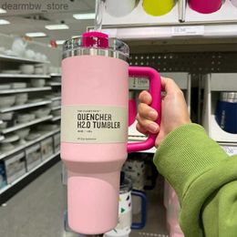 water bottle New Neon Colour Comso PINK Spark Parade 40oz Quencher H2.0 Mugs Cups travel Car cup Stainss Steel Tumbrs Cups with hand Vantines Day Gift With 1 1