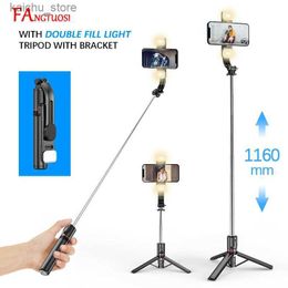 Selfie Monopods FANGTUOSI 1160mm Extended version bluetooth selfie stick fill light tripod with remote shutter for Android IOS 2024 latest hot Y240418