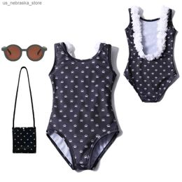 One-Pieces Summer Childrens Wednesday Black Swimsuit Girl Flower Swimsuit Holiday Childrens Beach Bikini One piece Bikini Swimsuit Q240418